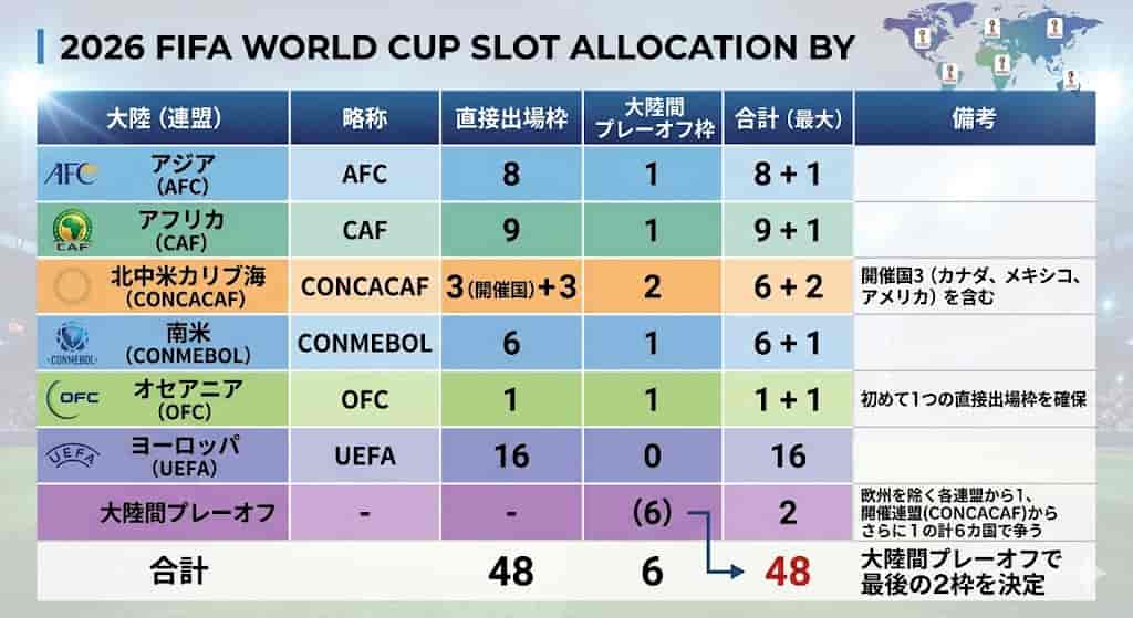 2026ワールドカップ各大陸別出場枠
