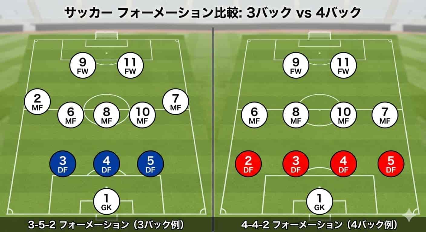 サッカーの3バックと4バックの違いとは？基本を整理