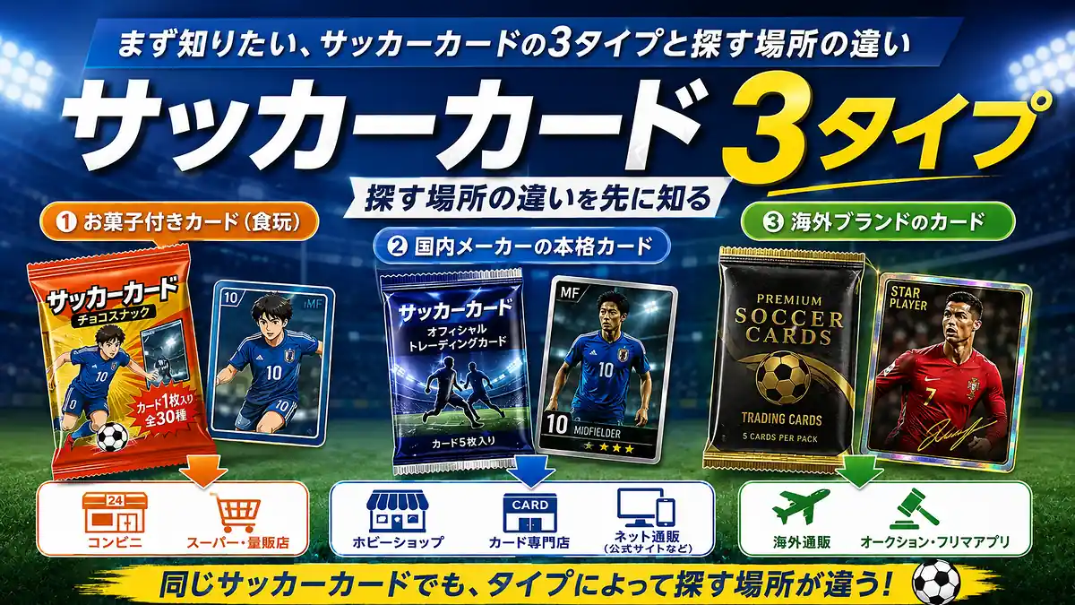 まず知りたい、サッカーカードの3タイプと探す場所の違い