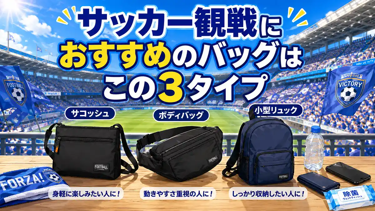サッカー観戦向けのサコッシュ・ボディバッグ・小型リュック3タイプの比較