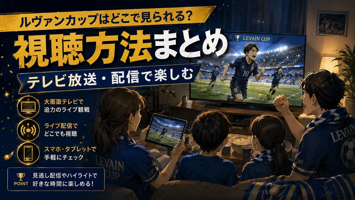 テレビとタブレットでルヴァンカップの試合を視聴する家族とサポーター