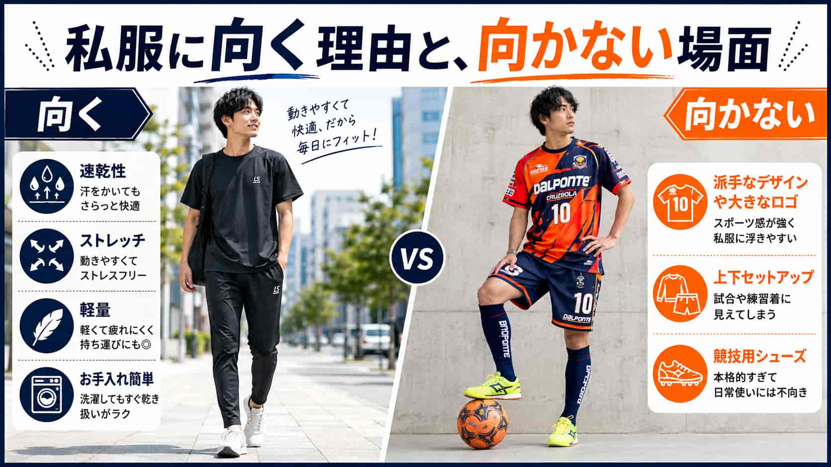 フットサルウェアが私服に向く理由と、向かない場面