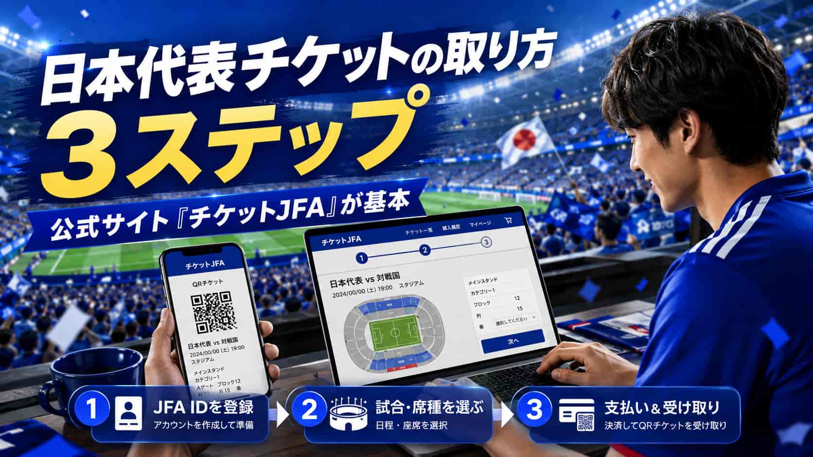 日本代表チケットの取り方は3ステップ｜公式サイト「チケットJFA」が基本
